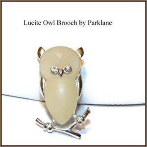 Vintage Park-Lane Lucite Owl Brooch with Rhinestone Eyes